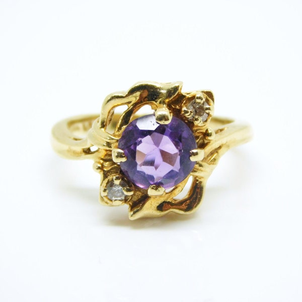 14K Yellow Gold Amethyst And Diamond Ring Size 4.25 - X7288