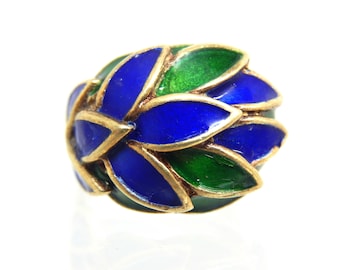 Vintage 14K Yellow Gold Enamel Overlapping Leaf Design  Ring Size 5 - X5816
