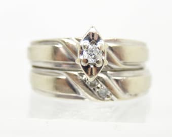 Estate 10K White Gold Diamond Bridal Set Size 5 - X8192