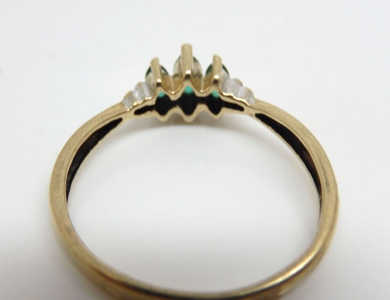 Vintage 10K Yellow Gold Emerald Marquise Ring, Si… - image 5