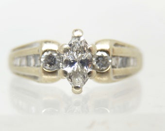 Vintage 14K Yellow Gold Diamond Marquise Cluster Engagement Ring Size 8 - X6134