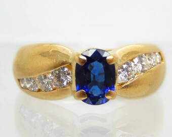 Vintage 18K Sapphire Diamond Band Size 6.5 - X4422