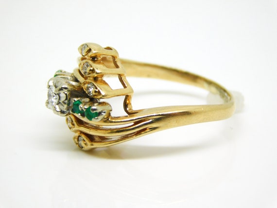 14K Yellow Gold Ring With Diamonds And Emeralds S… - image 2