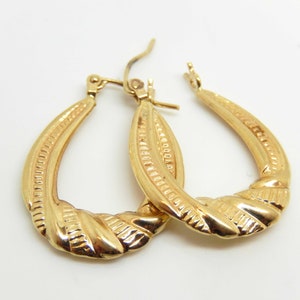 Vintage 10K Yellow Gold Embossed Hoop Earrings - X5796