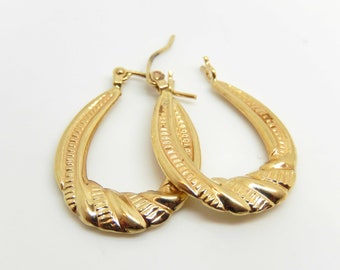 Vintage 10K Yellow Gold Embossed Hoop Earrings - X5796