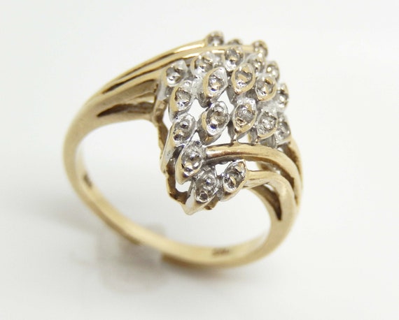 Vintage 10K Yellow Gold Diamond Bypass Ring, Size… - image 2