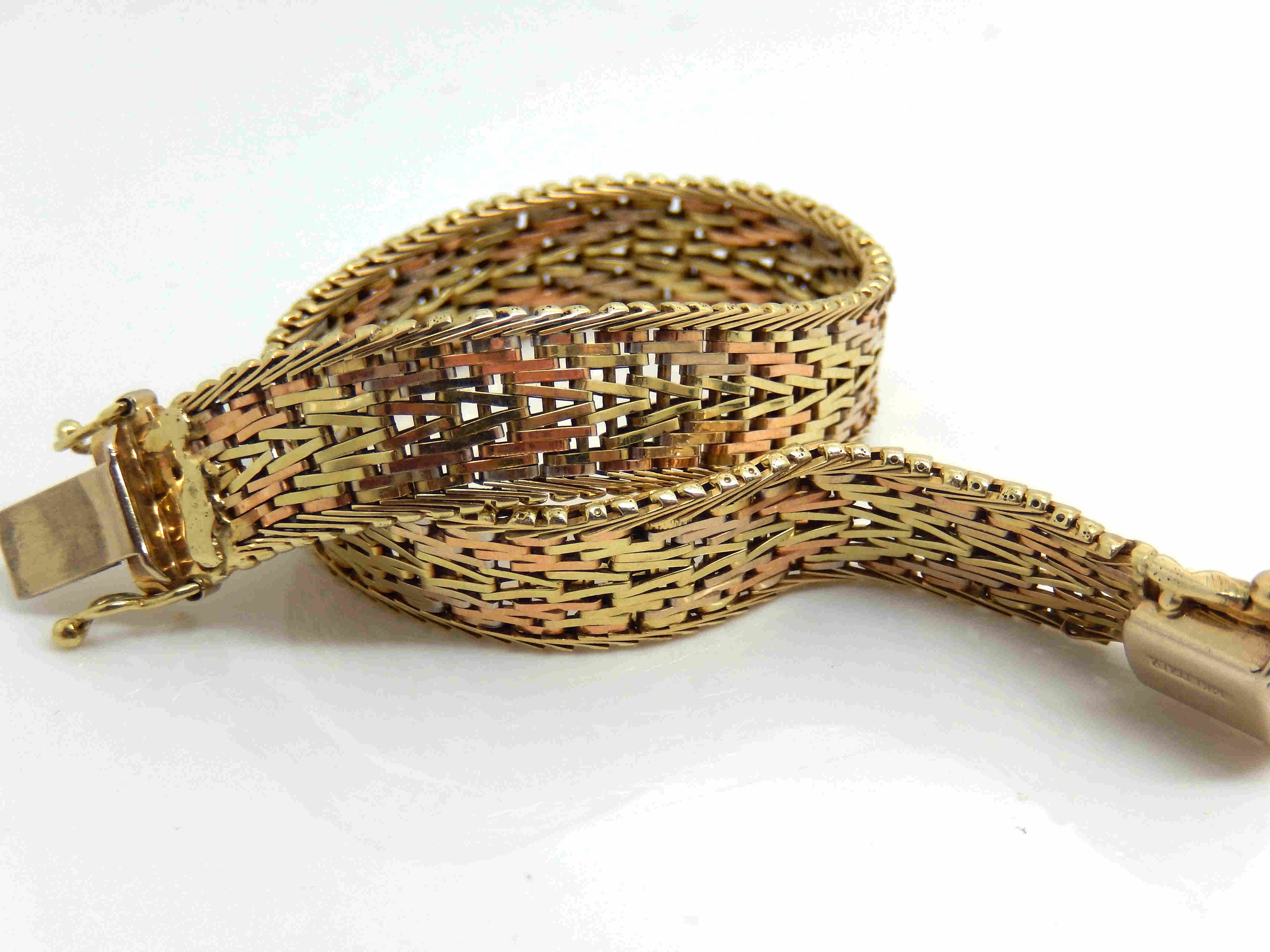 Vintage 14K Tricolored Gold Italian Woven Mesh Bracelet Etsy