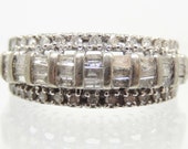 Estate 10K White Gold Baguette and Round Cut Diamond Wedding Band - X8336