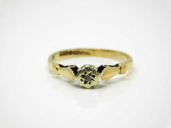 9K Yellow Gold Diamond Solitaire Ring Size 5 - X8… - image 1