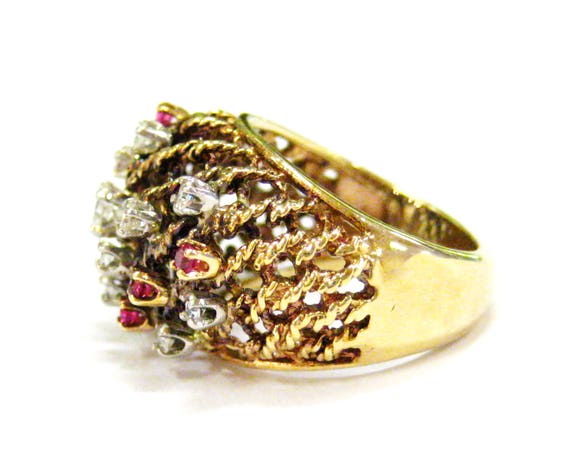 Ruby & Diamond Open Work 14K Ring Size 5 - X3254 - image 2