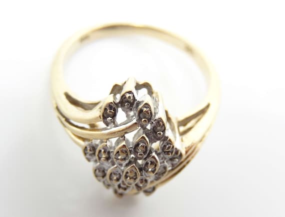 Vintage 10K Yellow Gold Diamond Bypass Ring, Size… - image 4