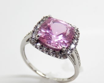 Vintage 10K White Gold Pink Sapphire Statement Ring, Size 7 1/2 - X9496