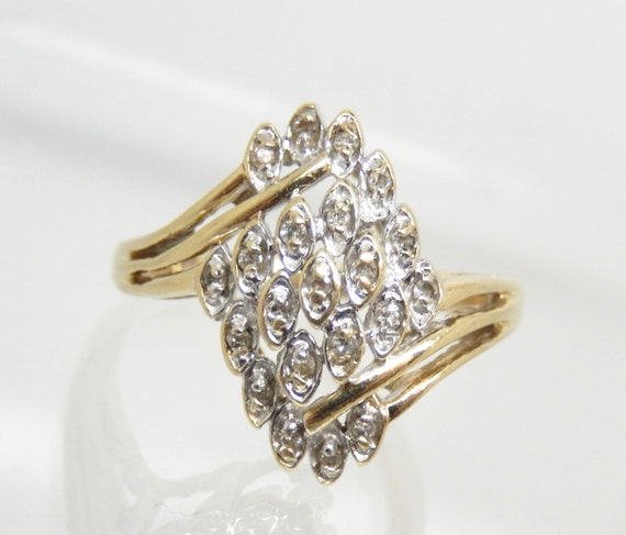 Vintage 10K Yellow Gold Diamond Bypass Ring, Size 