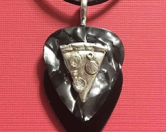 Black/Silver Guitar Pick Pizza Pendants