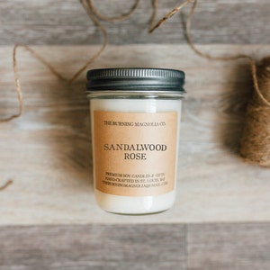 Sandalwood Rose / Hand-poured Soy Candle / Natural / Earthy Candle / Candle in a Jar / 8 oz Candle