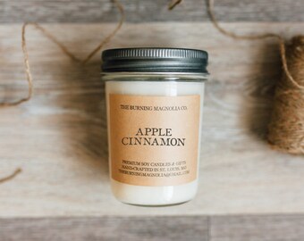 Apple Cinnamon Candle / Hand-poured, Premium Soy Candle / Sweet Scent / Jar Candle / Natural / Homemade / Fall Candle