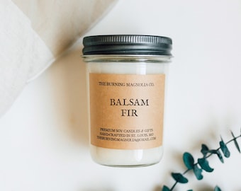 Balsam Fir Candle / Hand-Poured, Premium Soy Candle / Natural Candle / Christmas / Winter Candle / Candle in a Jar