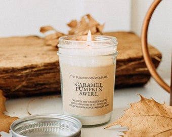 Caramel Pumpkin Swirl / Homemade Soy Candle / Fall Candle / Warm Scent / Natural Candle / Candle in a Jar / Jar Candles / 8 oz