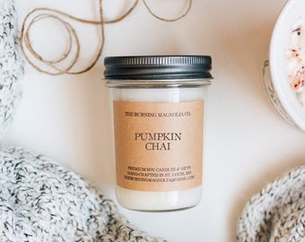 Pumpkin Chai Candle / Hand-poured, Premium Soy Candle / Fall Candle / Warm Scent / Jar Candle / Handmade Candle