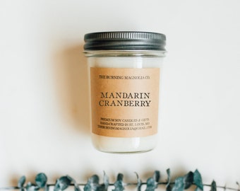 Mandarin Cranberry Candle / Hand-poured, Premium Soy Candle / Fruity Candle / Candle in a Jar / 8 oz Candle / Natural