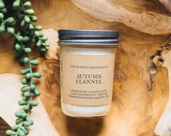 Autumn Flannel Candle / Homemade Soy Candle / Hand-Poured / Fall Candle / Natural / Candle in a Jar / Jar Candles / 8 oz