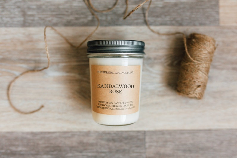 Sandalwood Rose / Hand-poured Soy Candle / Natural / Earthy Candle / Candle in a Jar / 8 oz Candle image 1