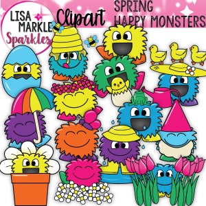 Spring Clipart, Monsters Clipart, Chicks Ducks Frog Clipart, Butterfly Bees Clipart, Honey Umbrella and Flower Clipart, Digital Graphics
