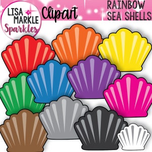 Summer Clipart, Beach Clipart, Sea Shell Clipart, Clam Shell Clipart, Rainbow Clipart, Ocean Clipart, Beach Day Clipart, Season Clipart