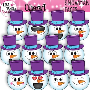 Clipart de bonhomme de neige, clipart de bonhomme de neige avec des visages, clipart Emoji, clipart hiver