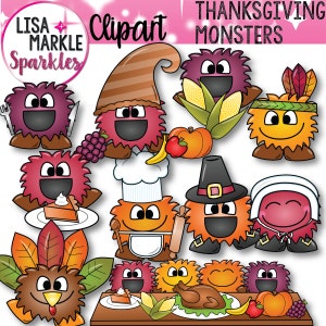 Clipart del Ringraziamento, Clipart del pellegrino, Clipart indiano, Clipart della torta di zucca, Clipart della cornucopia, Clipart di novembre, Clipart autunnale, Mostri