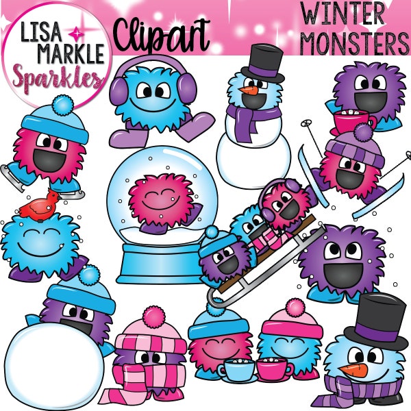 Monster Clipart, Winter Clipart, Yeti Clipart, January Clipart, Winter Graphics, Winter Yeti Clipart, Monsters Clipart