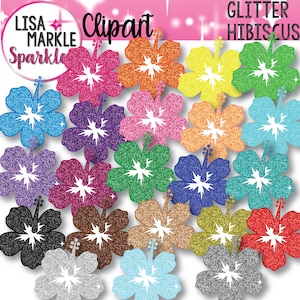 Flower Clipart, Hibiscus Clipart, Glitter Flower Clipart, Summer Clipart
