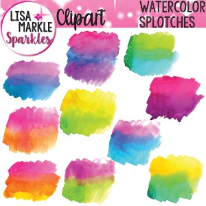Watercolor Clipart, Watercolor Paint Clipart, Watercolor Splotches, Watercolor Scribbles, Rainbow Watercolor Clipart, Vibrant Watercolor