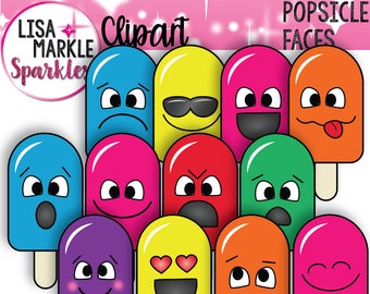 Emoji Clipart, Emotion Clipart, Emotion Faces Clipart, Popsicle Clipart, Summer Clipart, Popsicle Faces Clipart, Happy Face Clipart