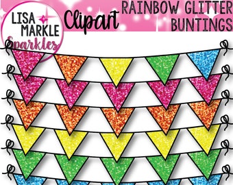 Bunting Clipart, Banner Clipart, Glitter Banner Clipart, Rainbow Bunting Clipart