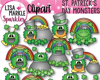 Saint Patrick's Day Clipart, Monster Clipart, Rainbow Clipart, Shamrock Clipart, Pot of Gold Clipart, Clover Clipart, March Clipart