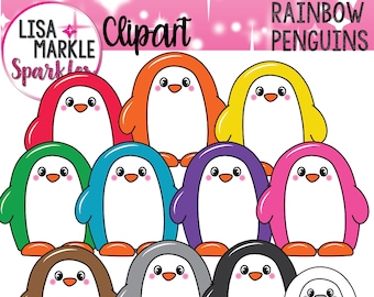Penguin Clipart, Rainbow Penguins Clipart, Winter Clipart