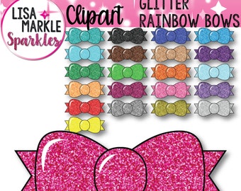Ribbon Clipart, Bow Clipart, Glitter Clipart, Rainbow Clipart, Glitter Bow Clipart, Glitter Ribbon Clipart, Commercial Use Digital Graphics