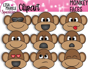 Emoji Clipart, Emotion Clipart, Affe Clipart, Affen Clipart, Affe Gesichter Clipart, Tier Clipart, Dschungel Clipart, Zoo Clipart