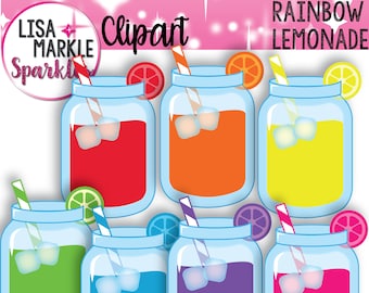 Mason Jar Clipart, Lemonade Clipart, Rainbow Clipart, Summer Clipart, Drink Clipart, Beverage Clipart, Glass Clipart, Summer Drink Clipart