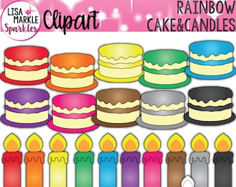 Rainbow Clipart, Birthday Clipart, Cake Clipart, Candles Clipart, Party Clipart, Birthday Cake Clipart, Rainbow Birthday Clipart