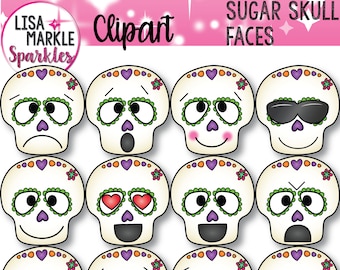 Emotions Clipart, Feelings Clipart, Sugar Skull Clipart, Skull Clipart, Halloween Clipart, Day of the Dead Clipart, Emoji Clipart