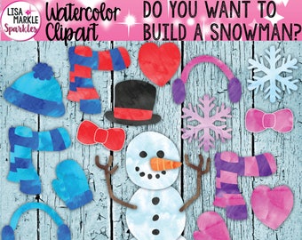 Snowman Clipart, Build a Snowman Clipart, Winter Clipart, Watercolor Clipart