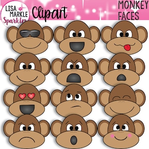 Clipart Emoji, émotion Clipart, Clipart singe, Clipart singes, Clipart visages de singe, Clipart Animal, Clipart jungle, Clipart Zoo
