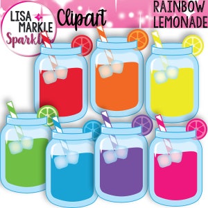 Mason Jar Clipart, Lemonade Clipart, Rainbow Clipart, Summer Clipart, Drink Clipart, Beverage Clipart, Glass Clipart, Summer Drink Clipart