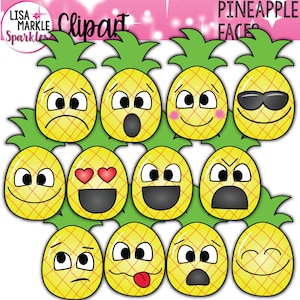 Pineapple Clipart, Pineapple Clipart with Faces, Emoji Clipart, Summer Clipart