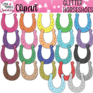 Horseshoe Clipart, Glitter Horseshoe Clipart, Saint Patrick&#39;s Day Clipart, Western Clipart