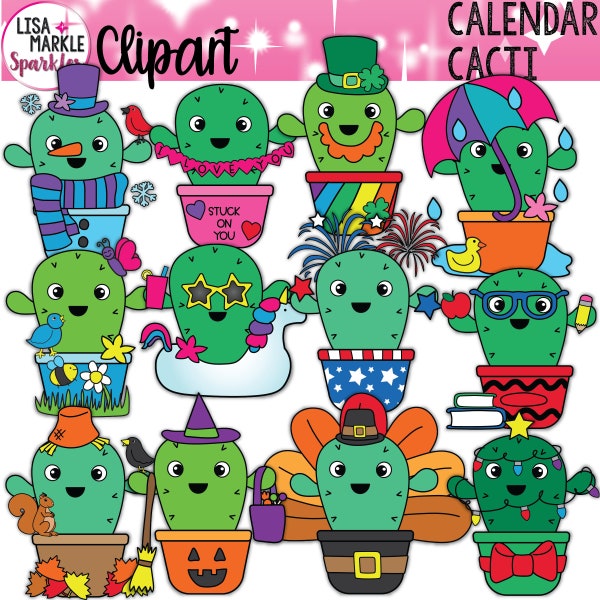 Cute Cactus Clipart, Summer Cactus Clipart, Fall Cactus Clipart, Cactus Illustrations Graphics, Planner Calendar Cactus Clipart