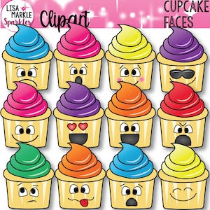 Cupcake Clipart, Cupcake Emoji Clipart, Cupcake Clipart avec visages