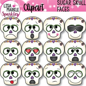 Émotions Clipart, Clipart sentiments, Clipart tête de mort en sucre, des cliparts tête de mort, des cliparts Halloween, des cliparts le jour des morts, des cliparts Emoji